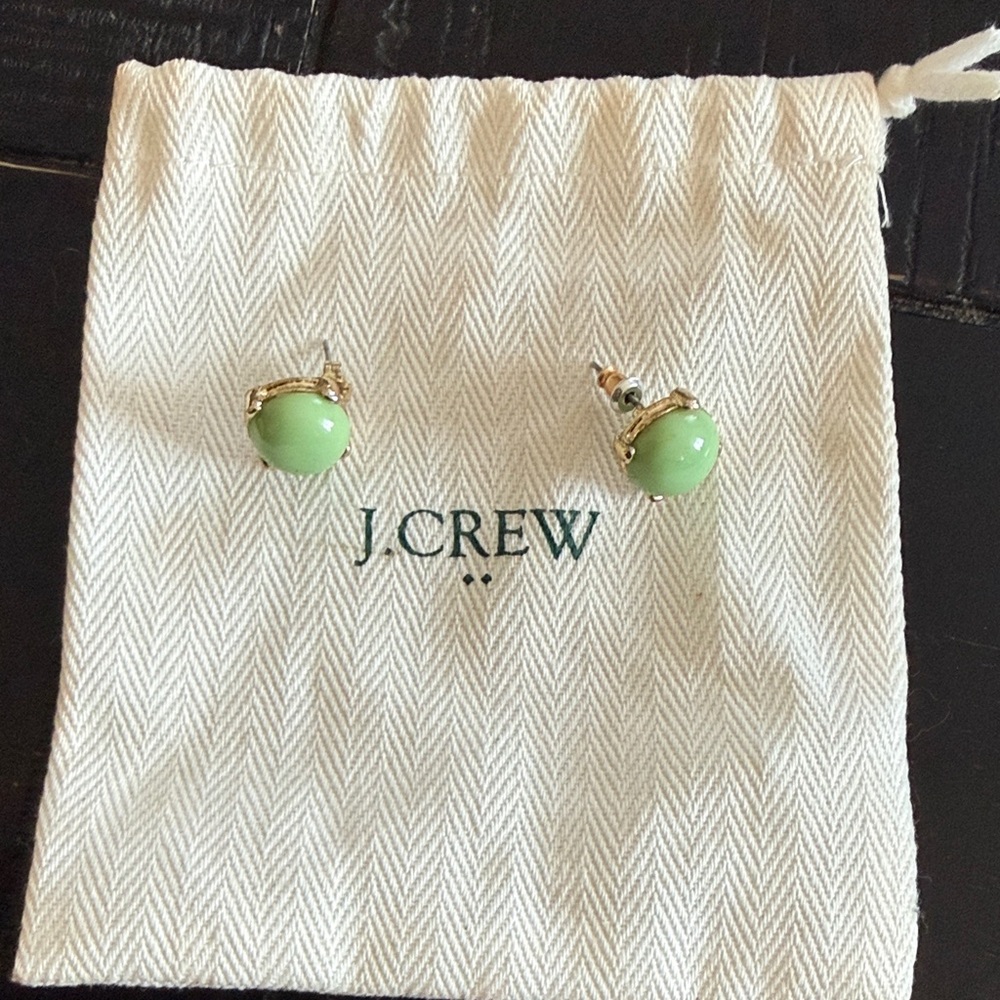 J. Crew Lime Green Gold-Trim Stud Earrings